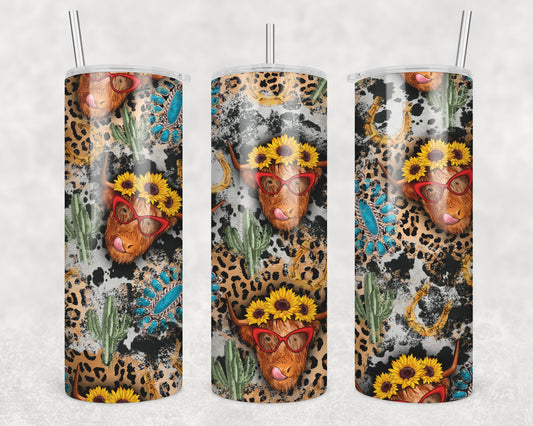 Highland cow collage/sunflower/turquoise/turquoise gems/cow lovers/cactus lovers/leopard/20oz tumbler/travel mug/western lovers cup