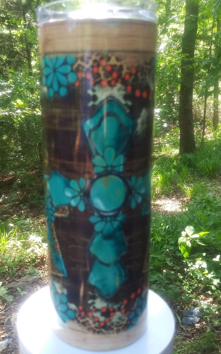 3 Turquoise Crosses 20 oz travel tumbler, turquoise lovers gift, bestie gift, mom gift, western turquoise tumbler